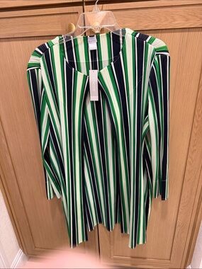 Chico's Green, India ink & White Striped Long-Sleeve Top
